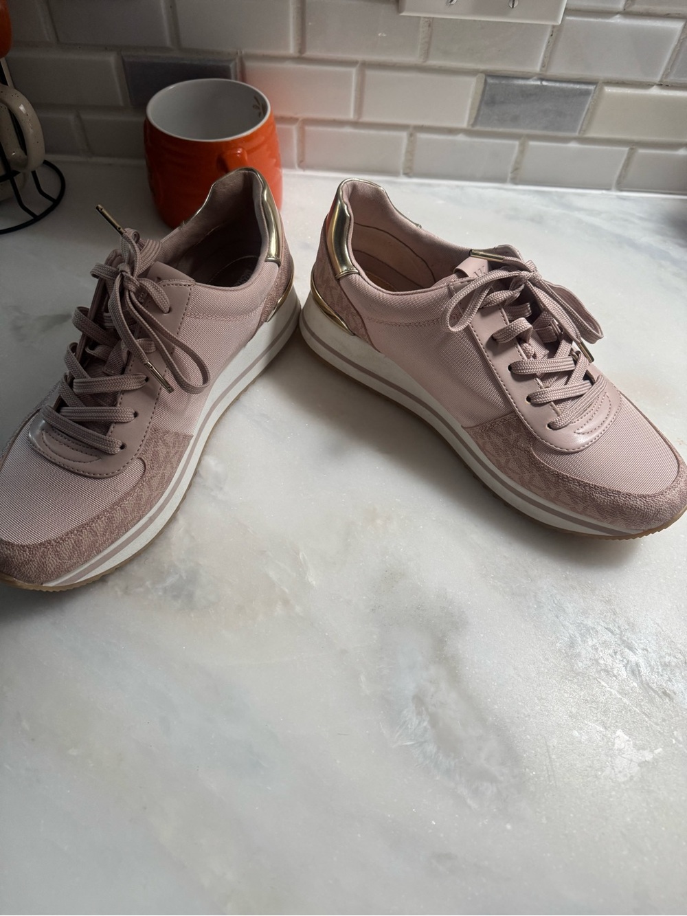 Michael Kors Blush Pink Sneakers with Gold Heel Accent